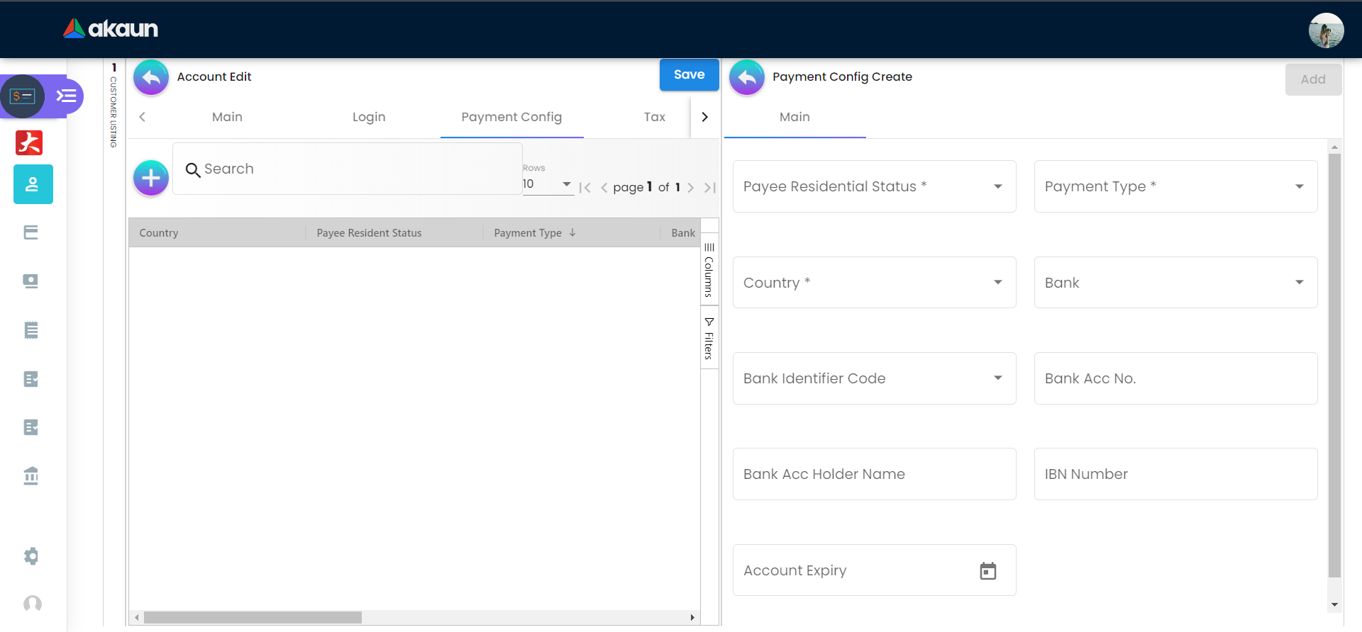 Payment Config Tab - Create