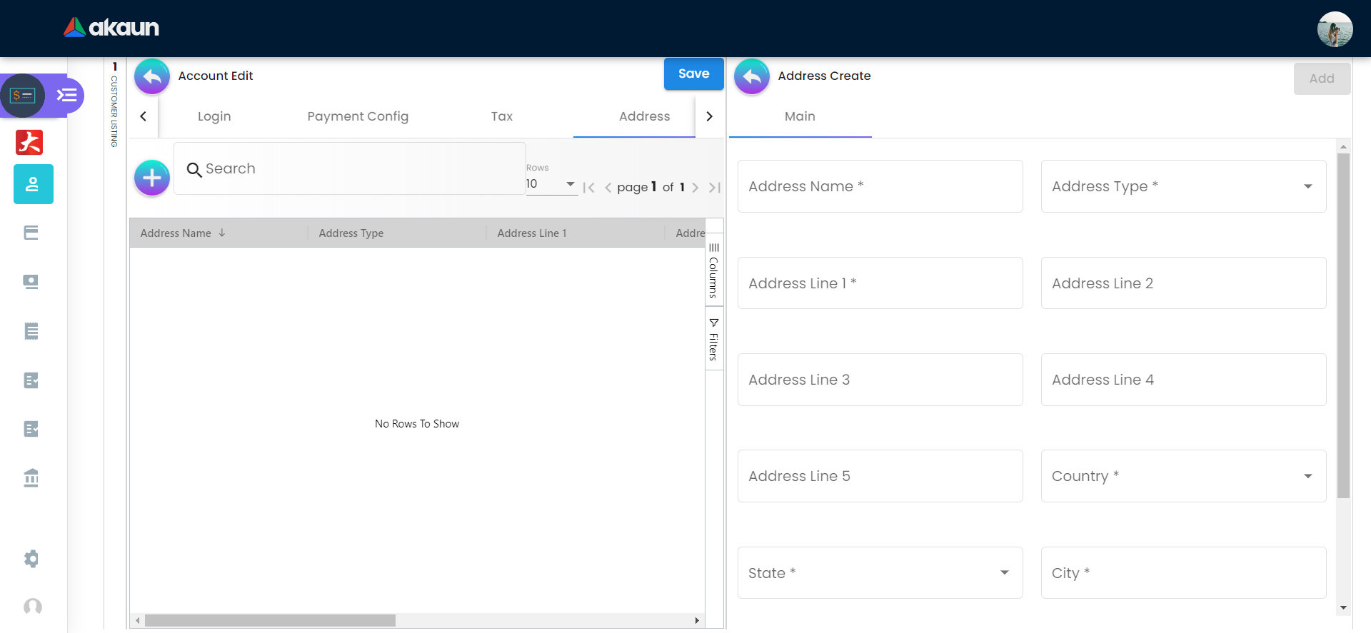 Address Tab - Create
