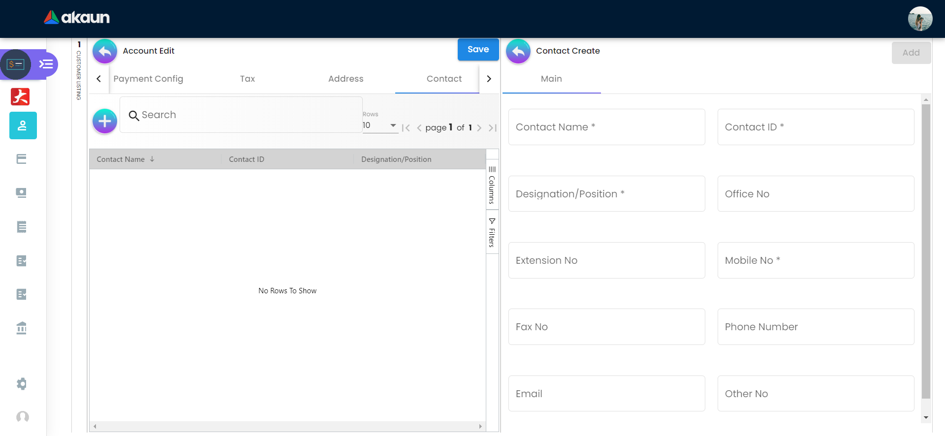 Contact Tab - Create