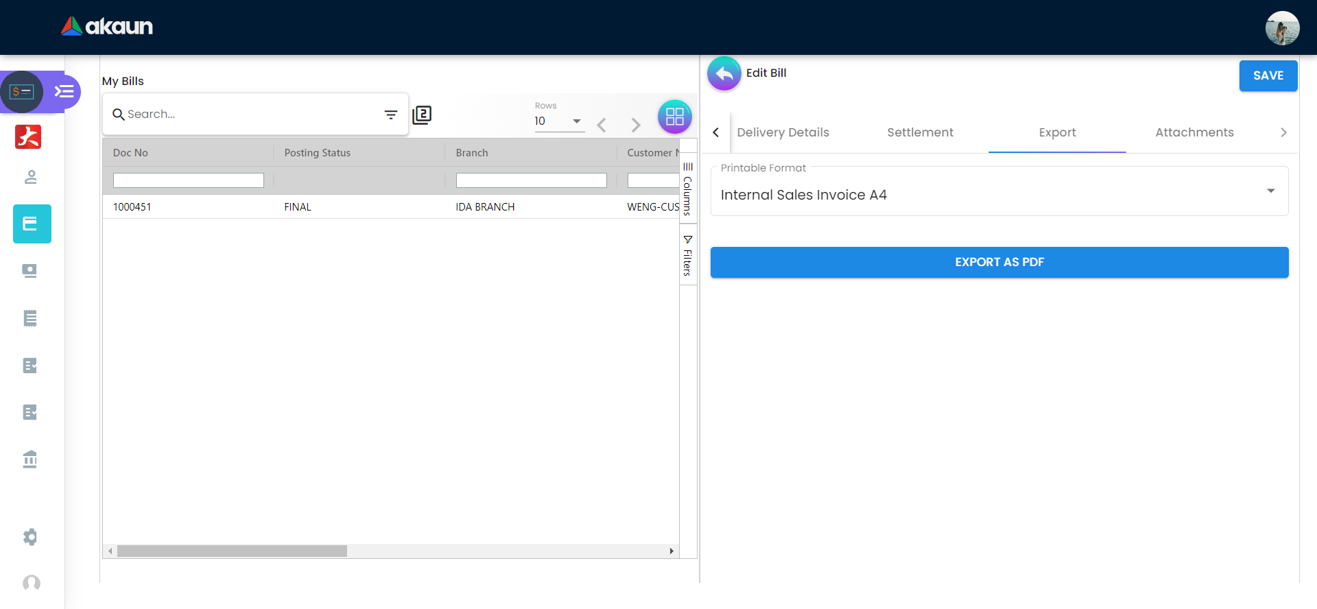 Export Tab