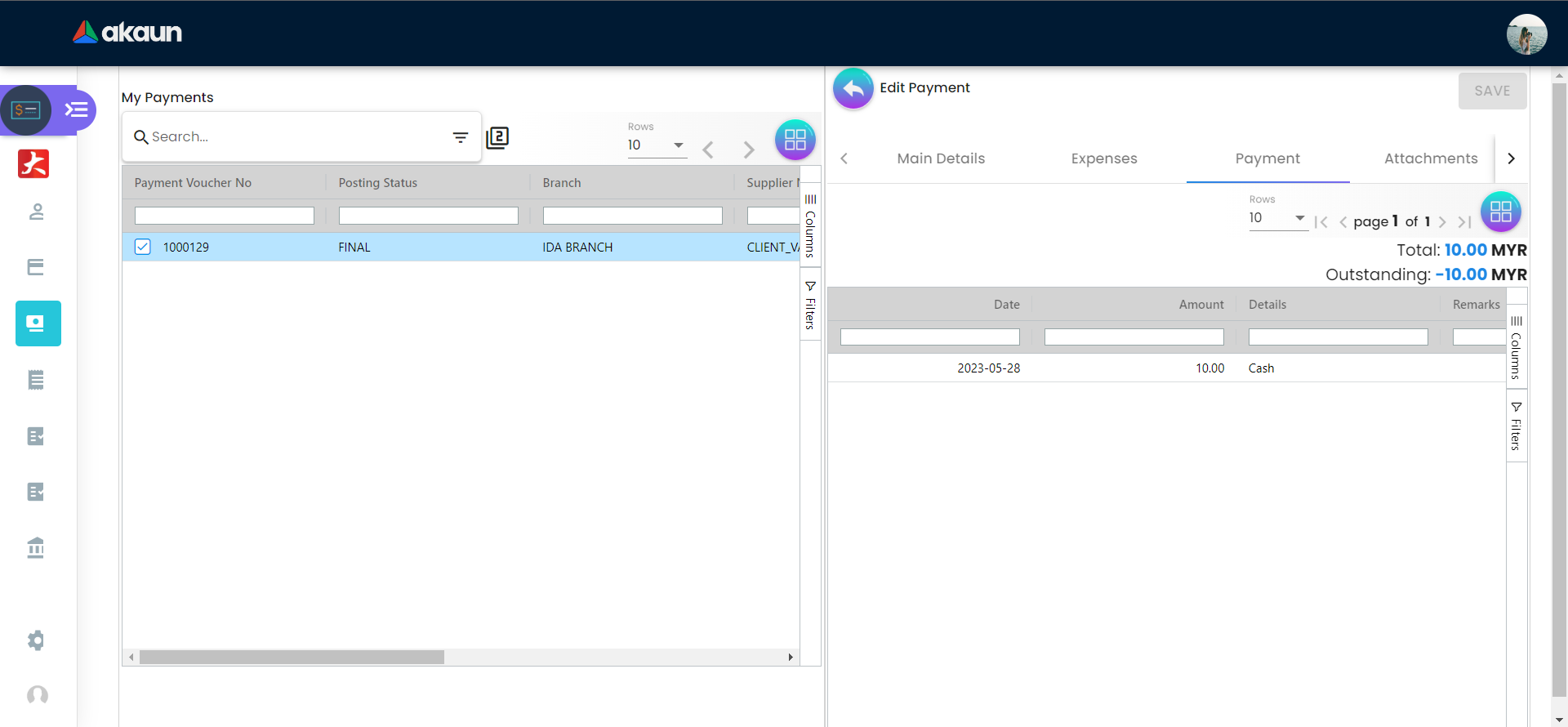 Payment Tab