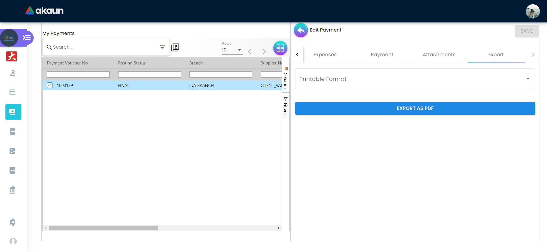 Export Tab