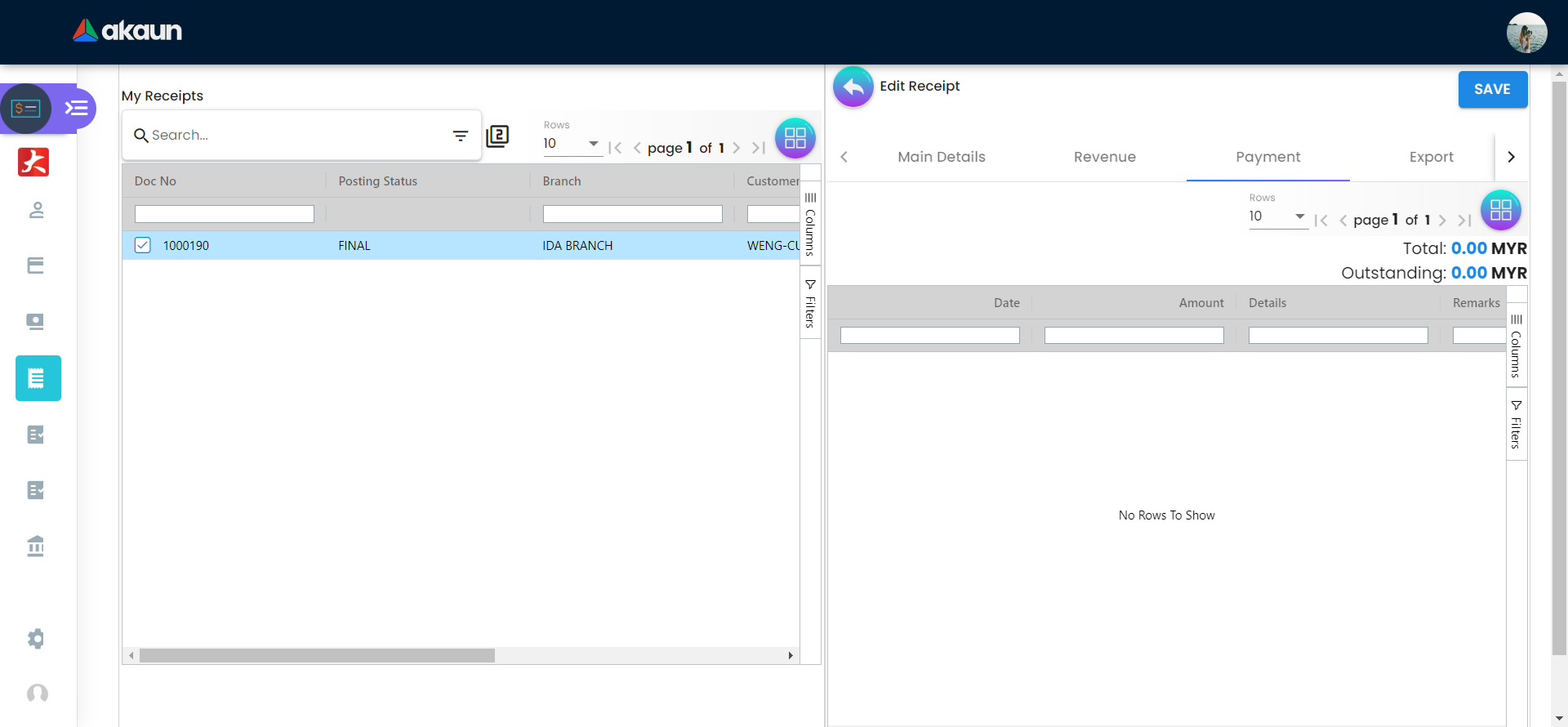 Payment Tab