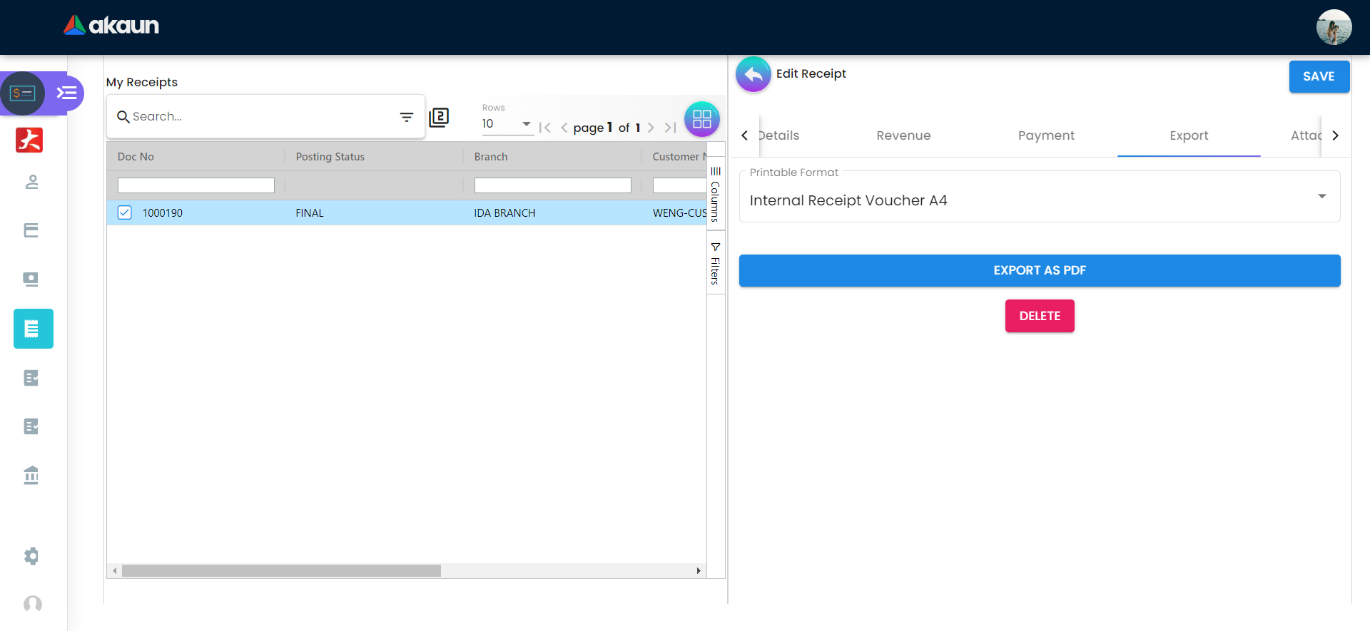 Export Tab
