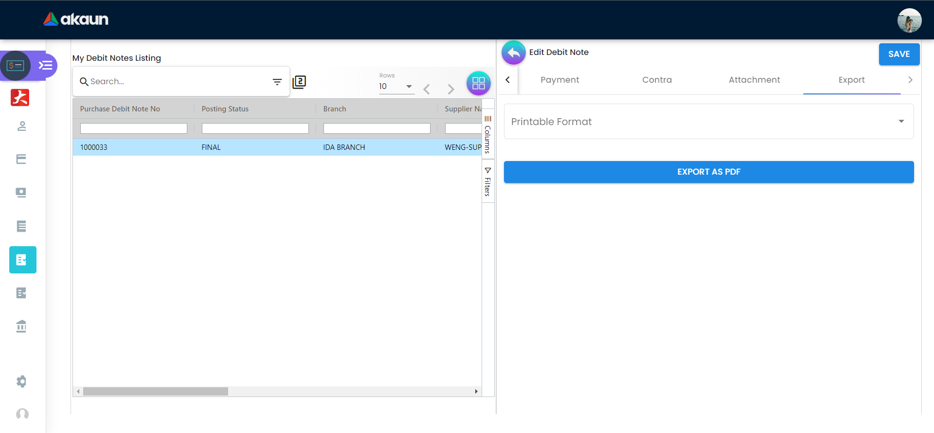 Export Tab