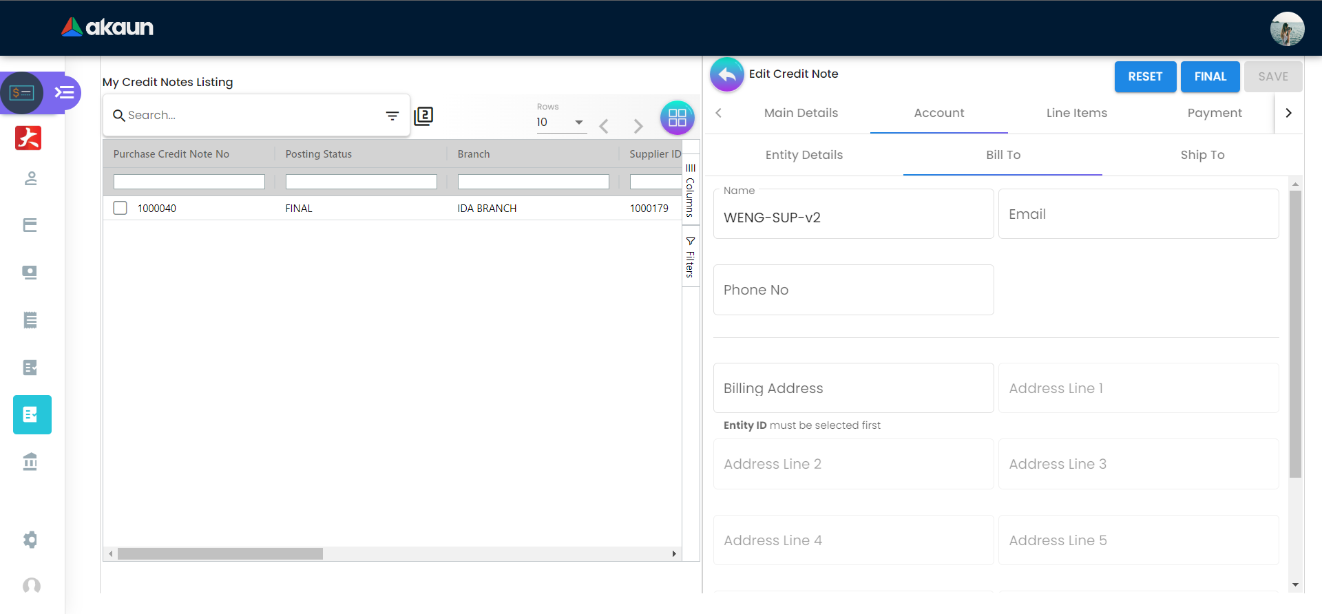 Account Tab - Bill To