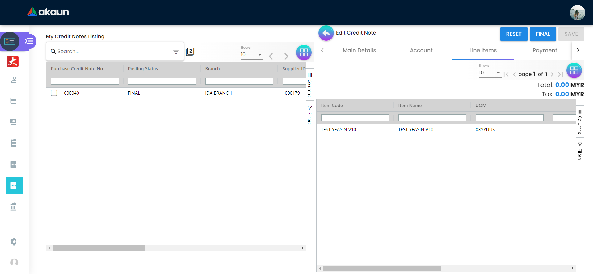 Line Items Tab