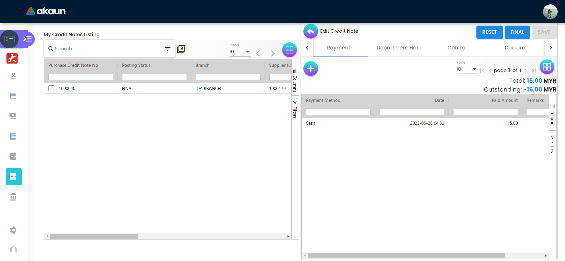 Payment Tab - Listing