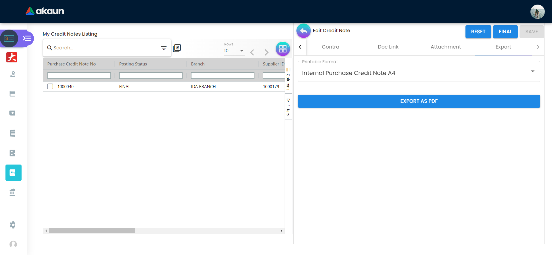 Export Tab