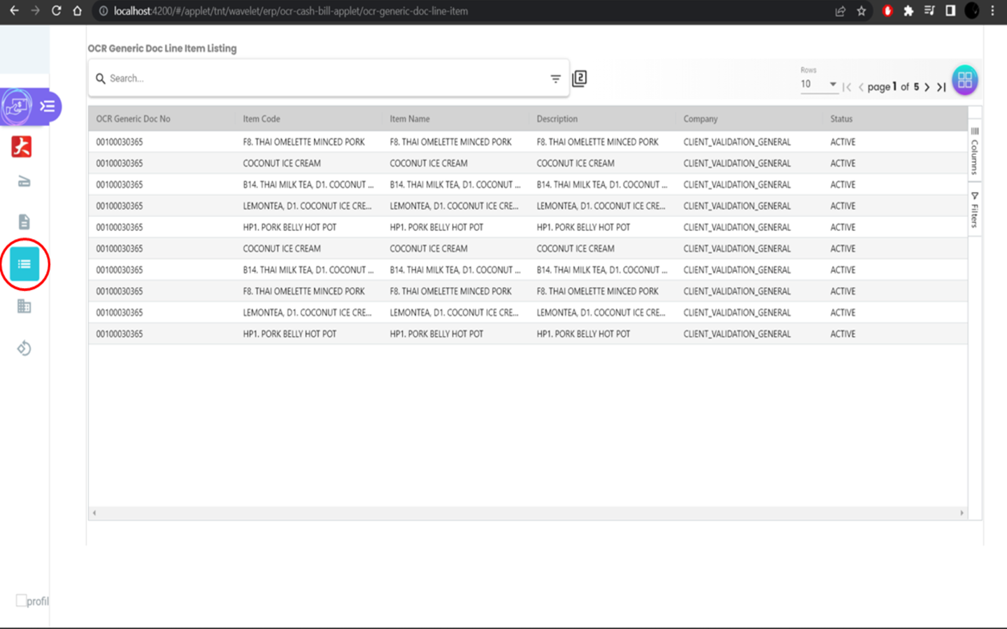 Line Item Listing