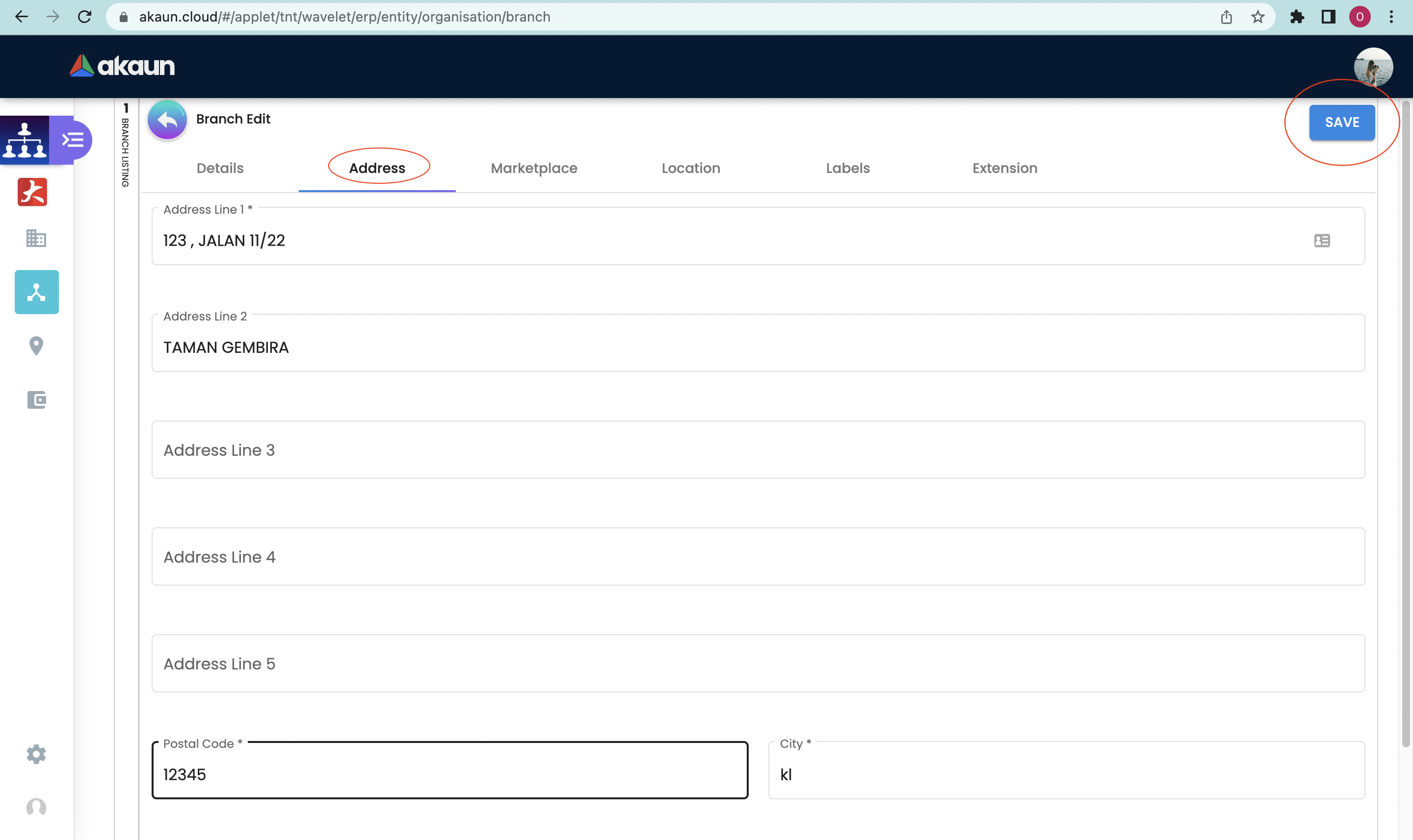 Edit Branch Address