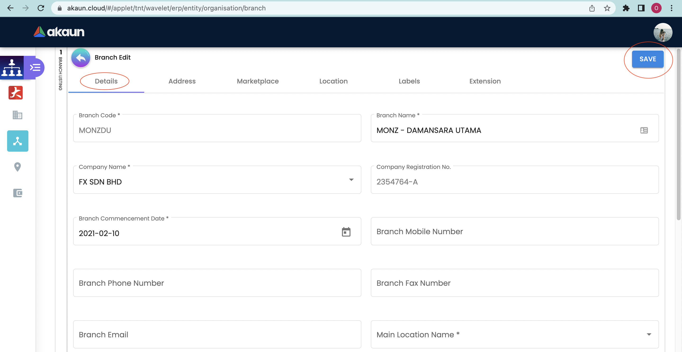Edit Branch Details