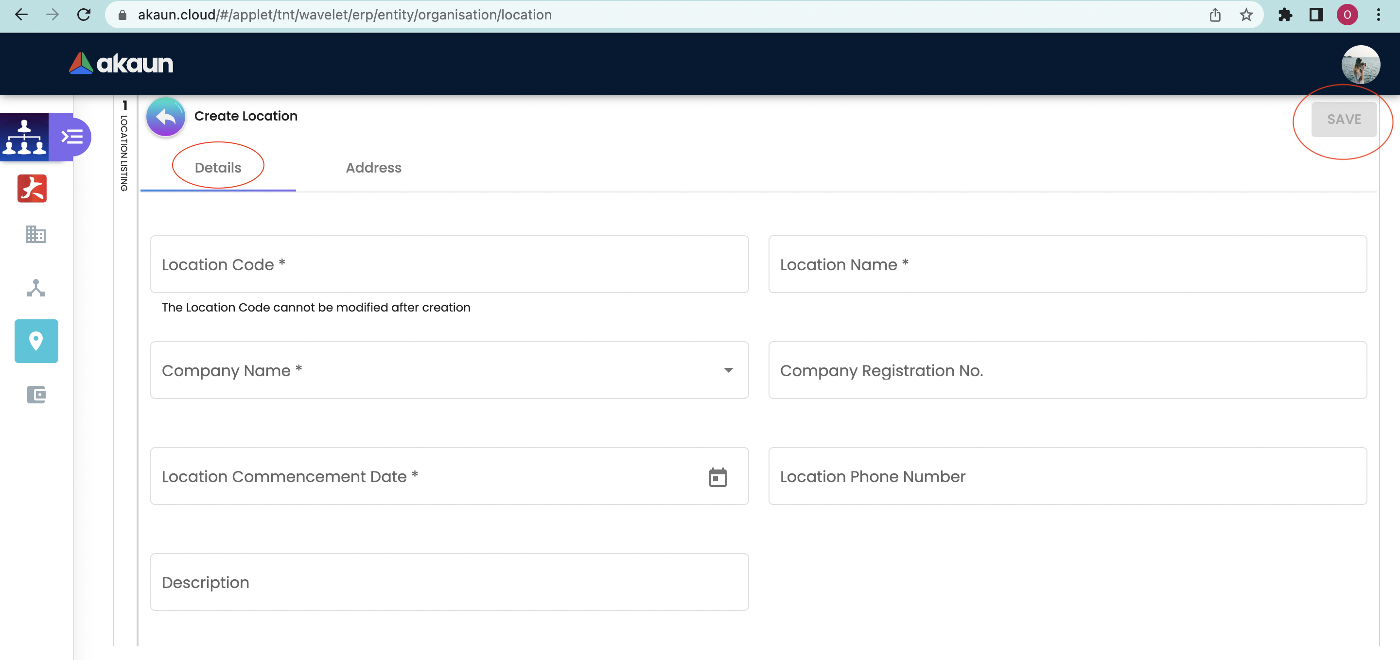 Create Location Details