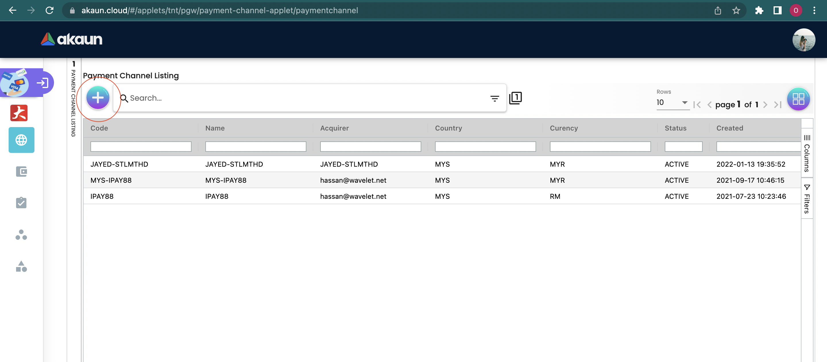 Payment Channel Listing Mainpage