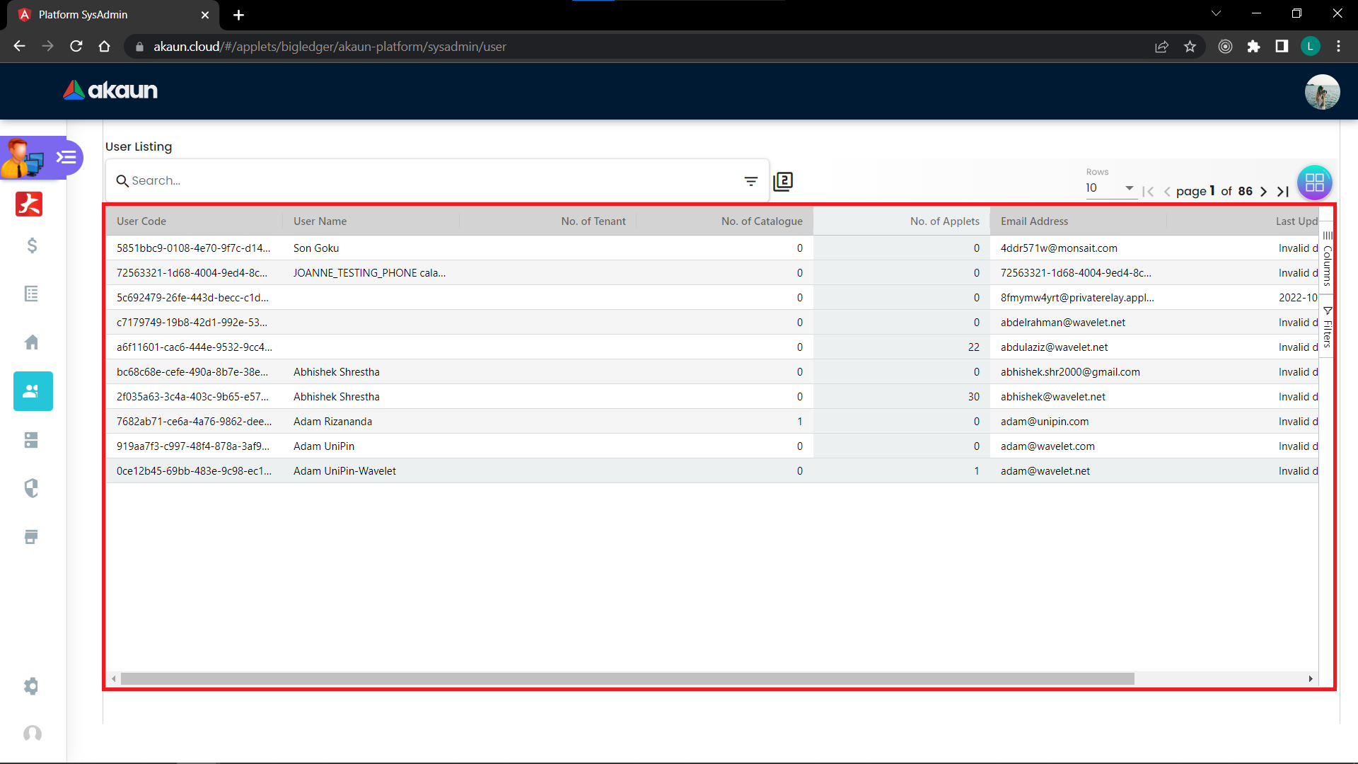 User Menu