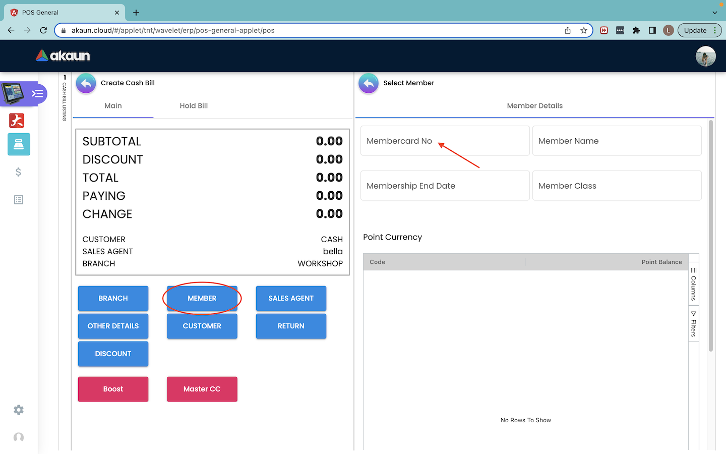 Create Cash Bill(Member)