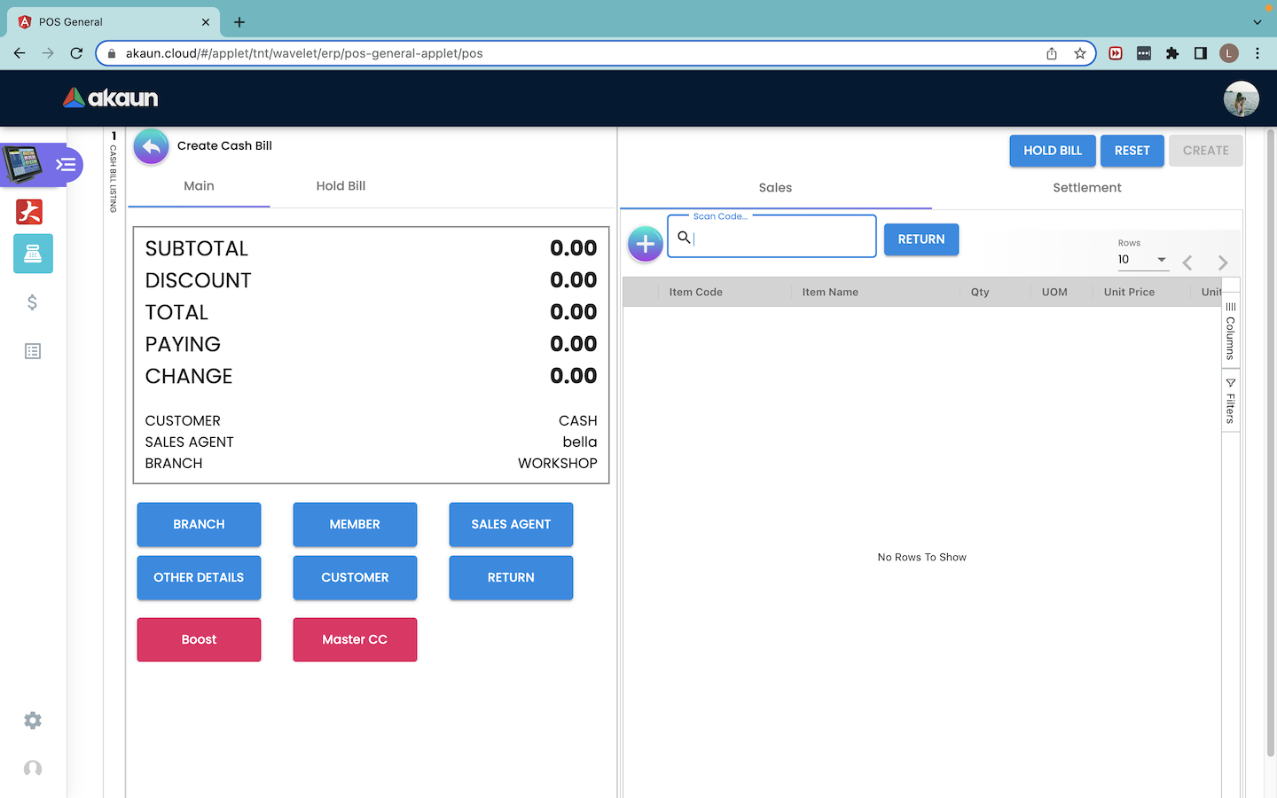 Create Cash Bill Sales