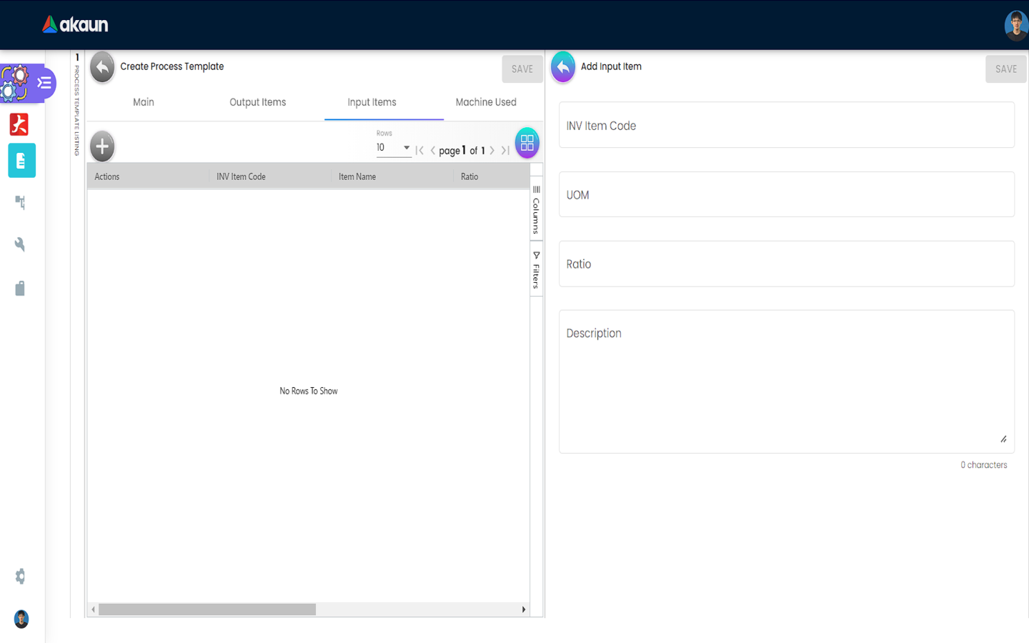 Process Template Input Add
