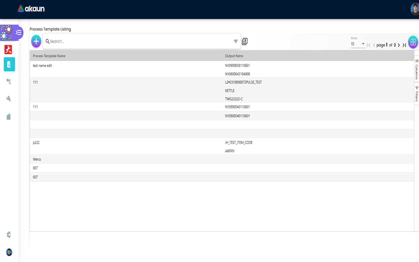 Process Template Listing