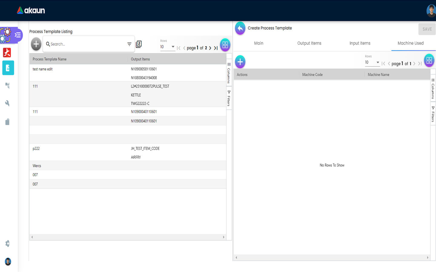 Machines Listing