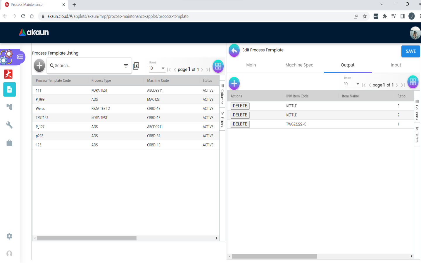 Process Template Output Listing