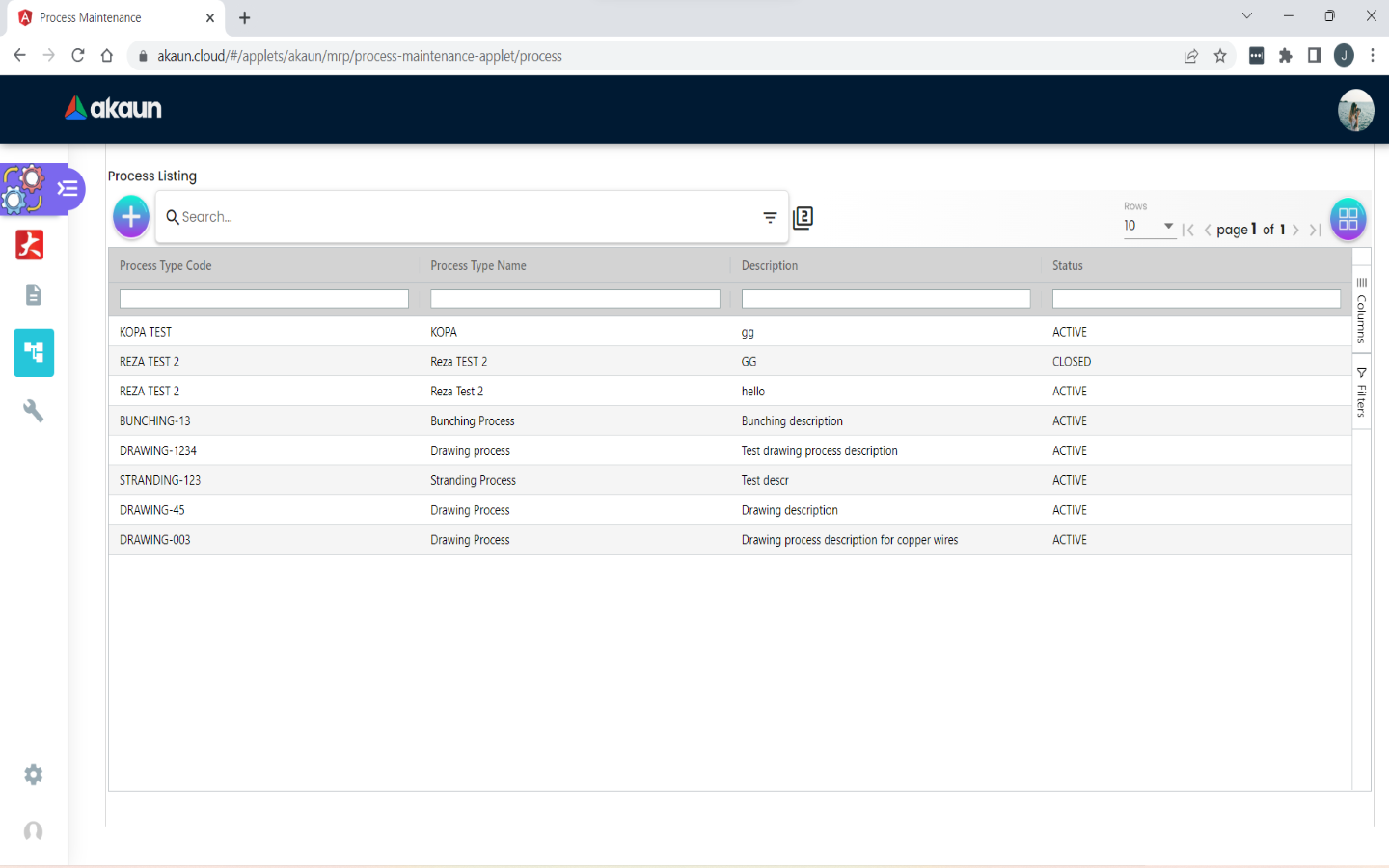 Process Type Listing