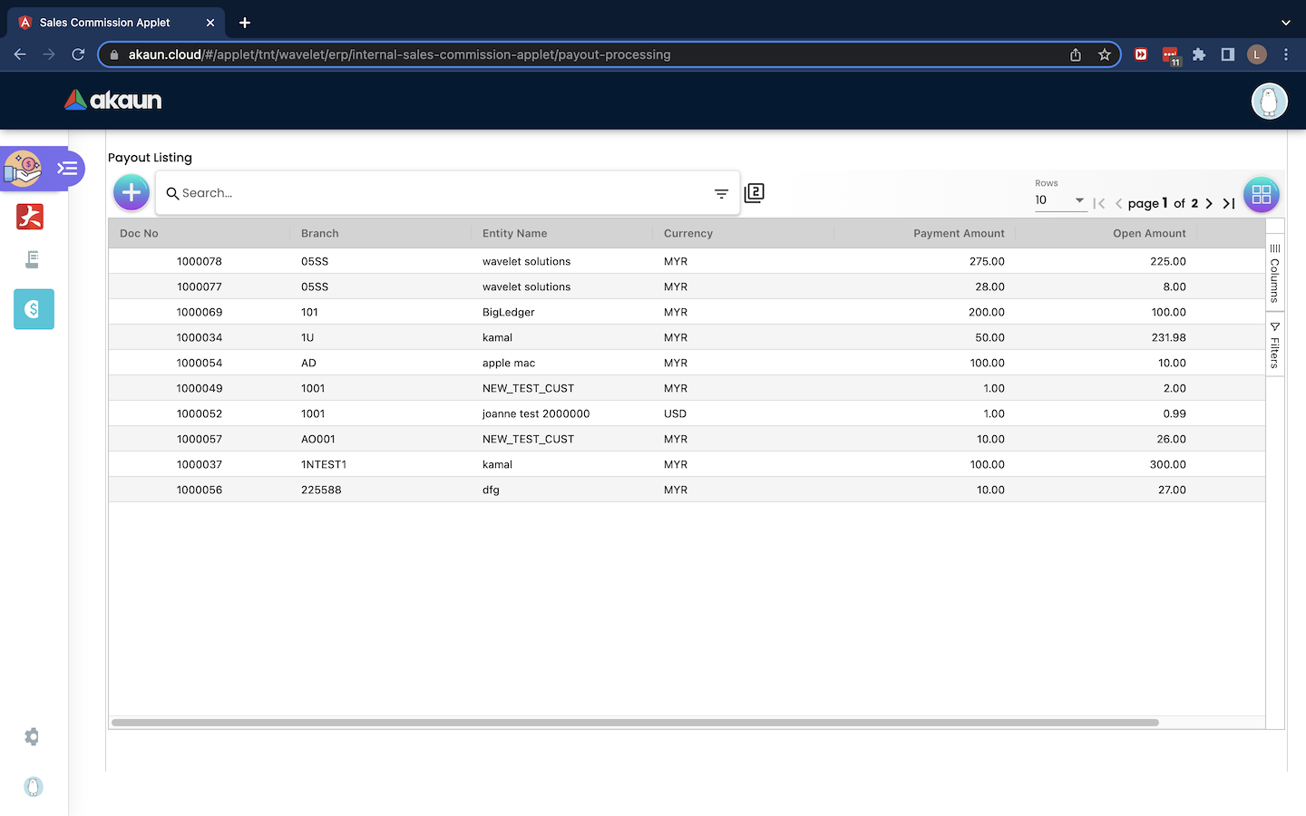 Payout Listing