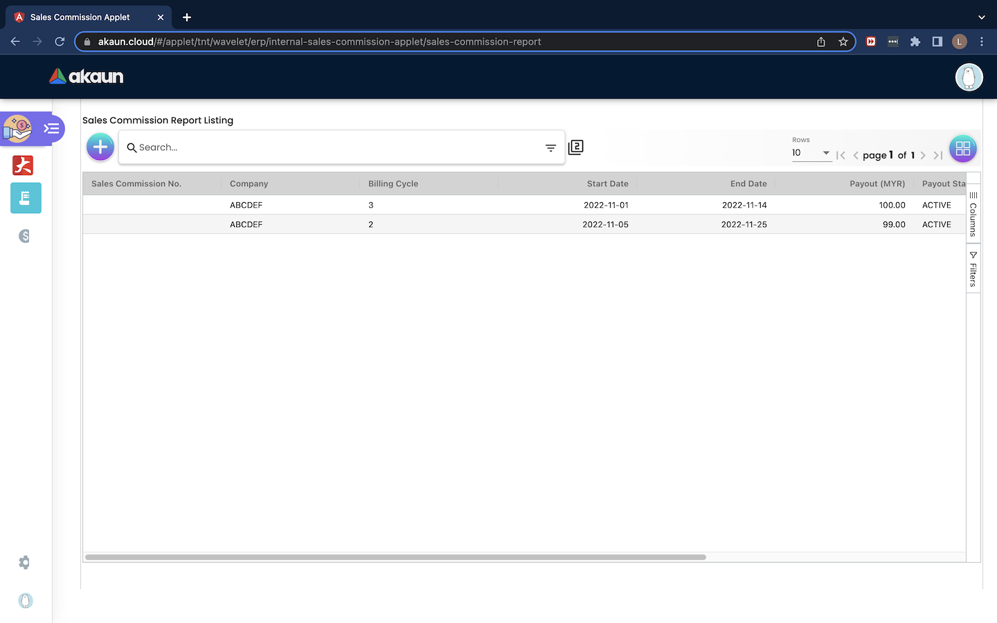 Sales Commission Report Listing