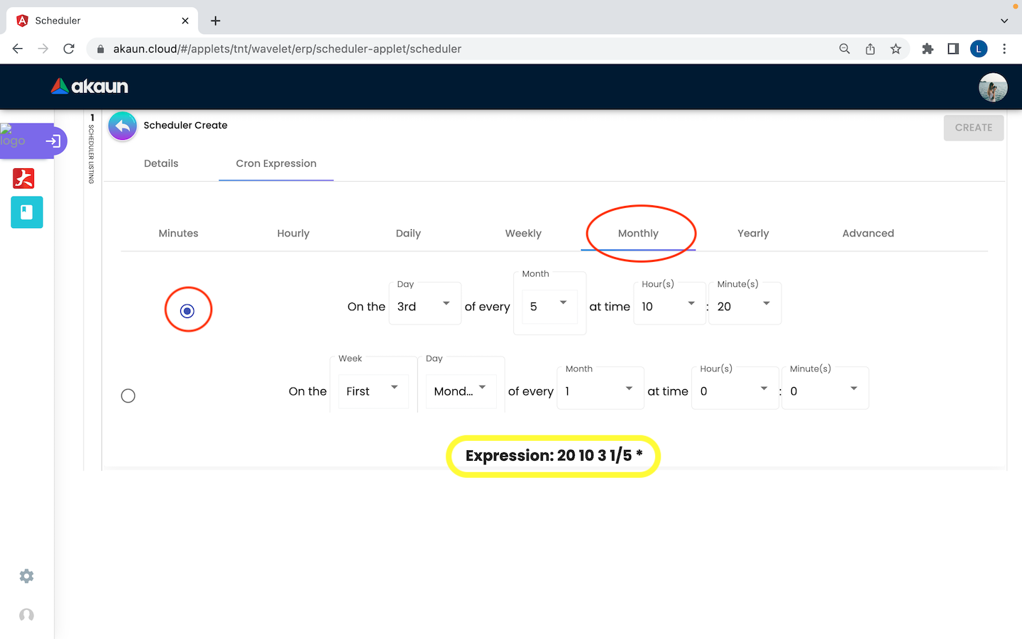 Create Scheduler Cron Expression Monthly 1