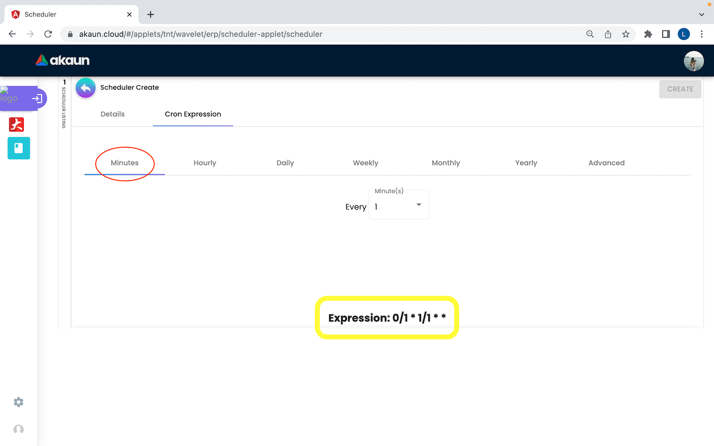 CreateScheduler Cron Expression Minutes