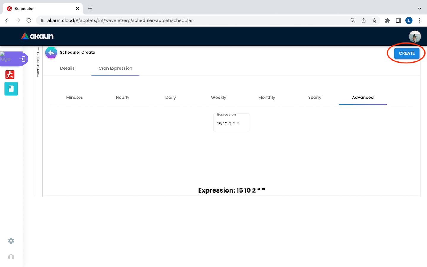 CreateScheduler CronExpression CreateButton