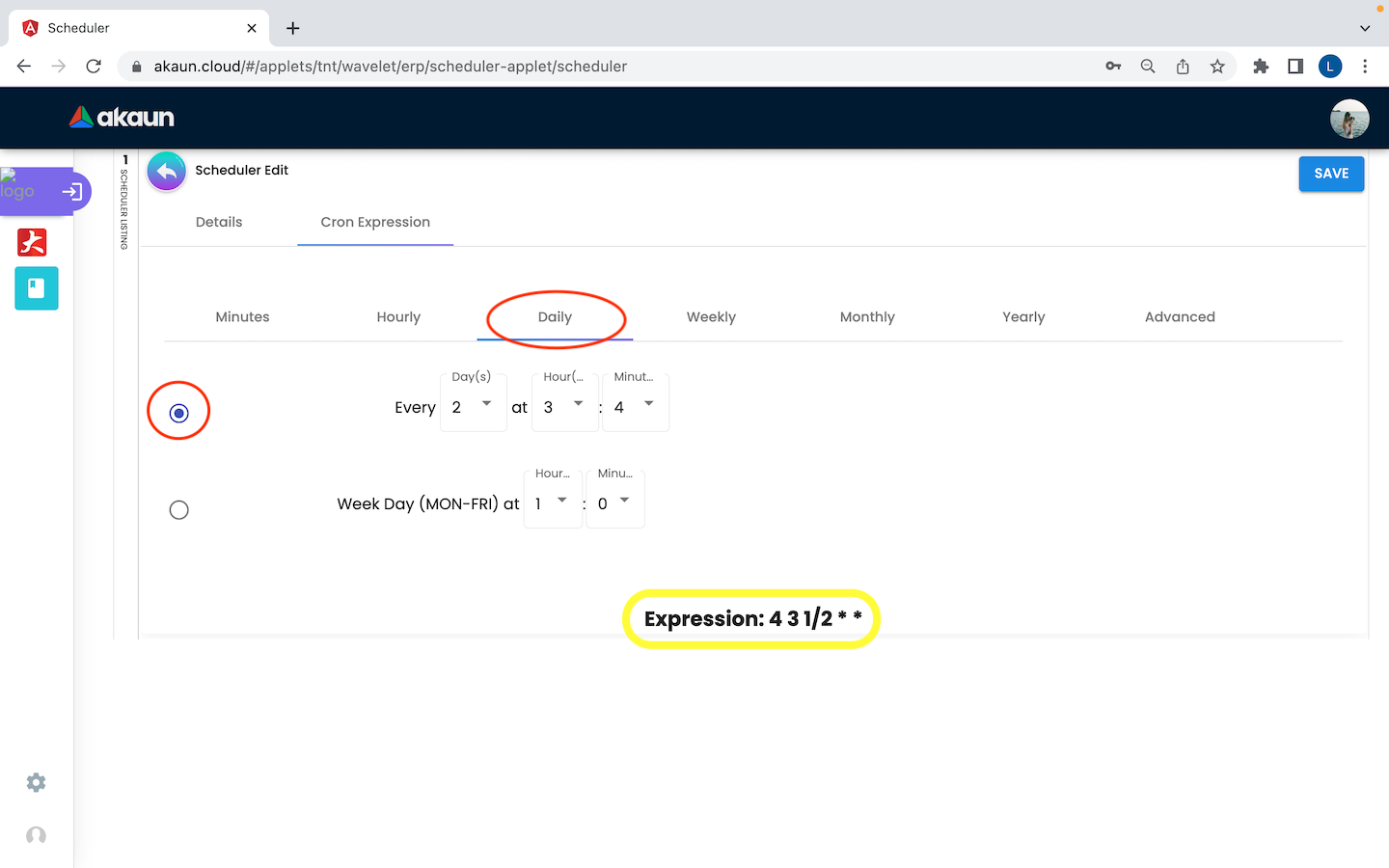 CreateScheduler CronExpression Daily 1