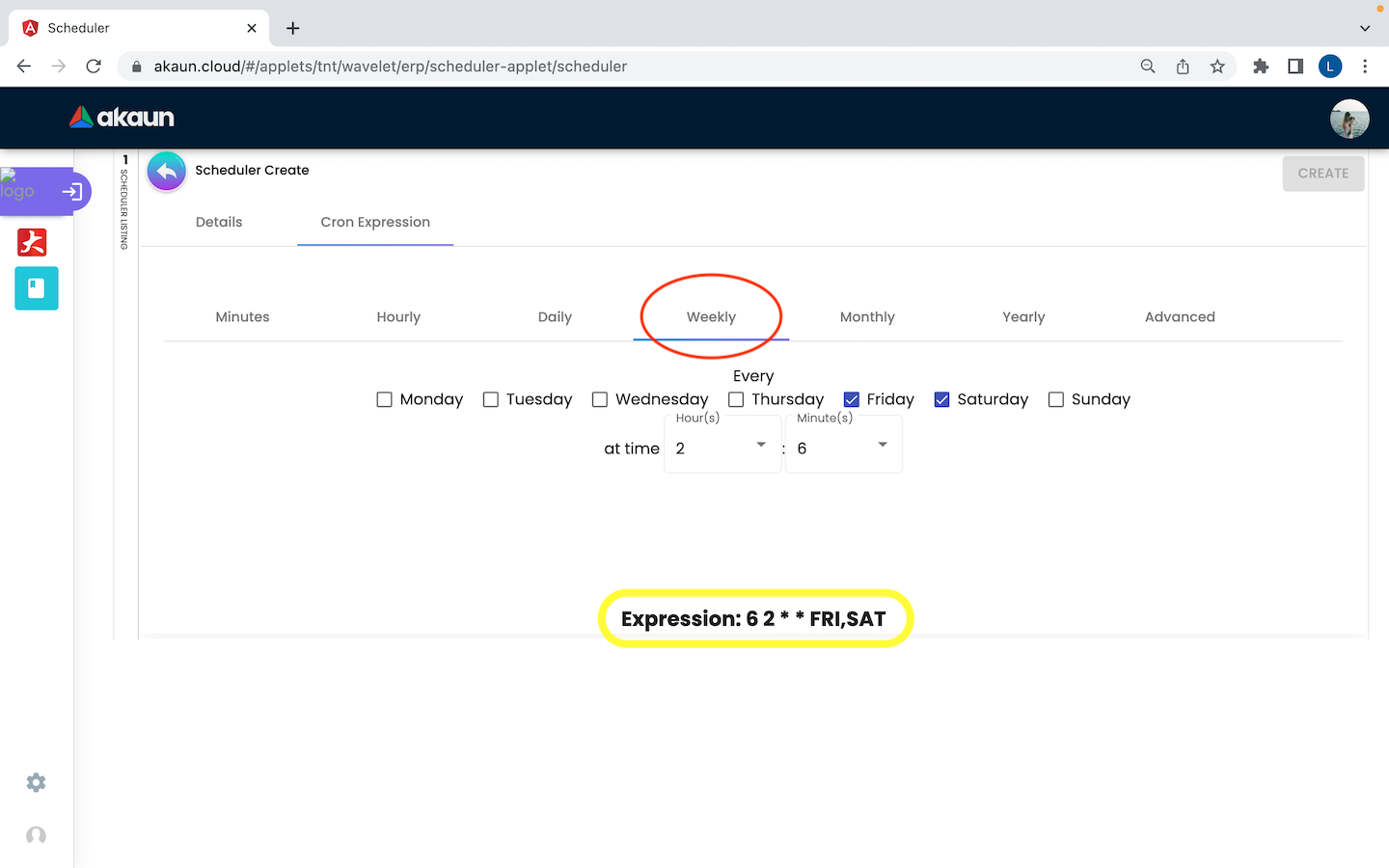 CreateScheduler CronExpression Weekly