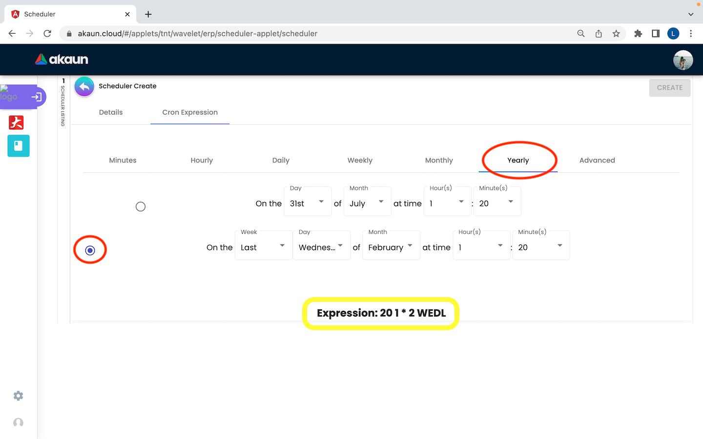 CreateScheduler CronExpression Yearly 2