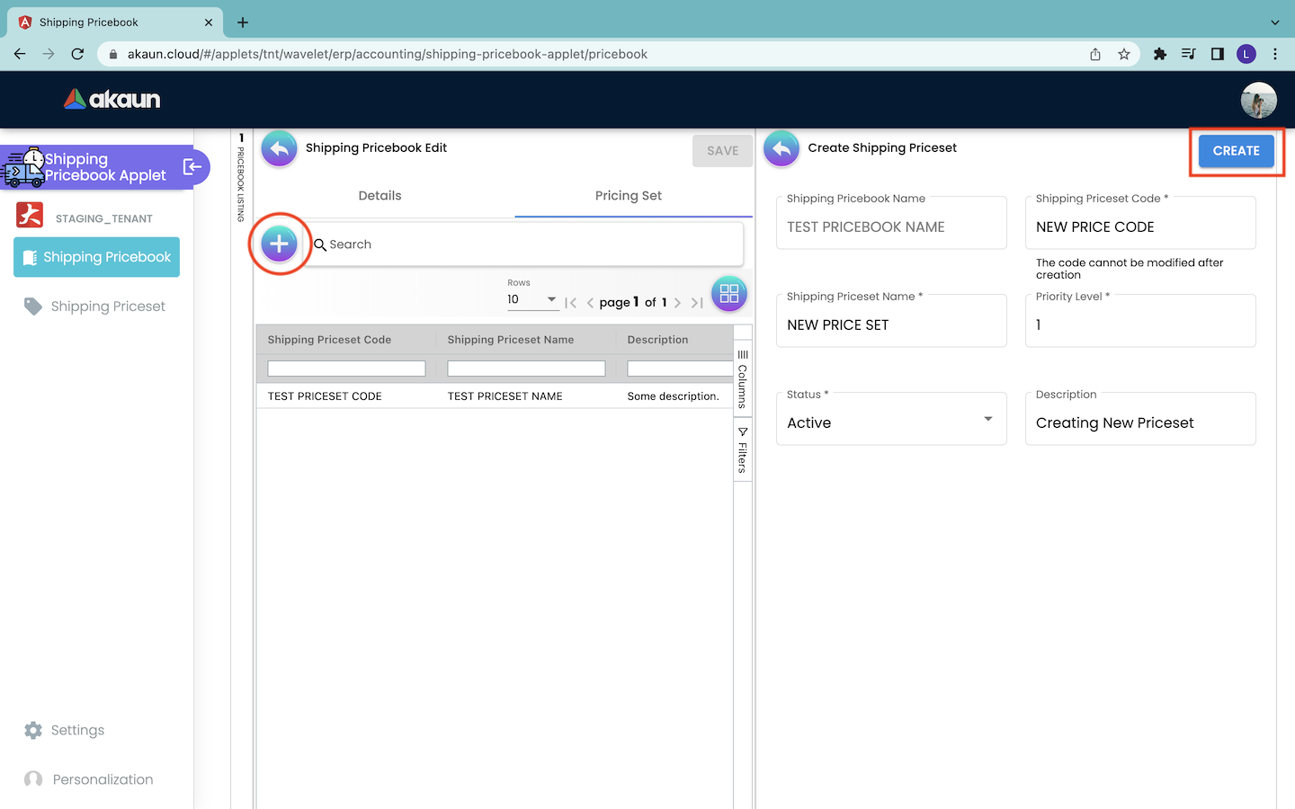Create Shipping Priceset