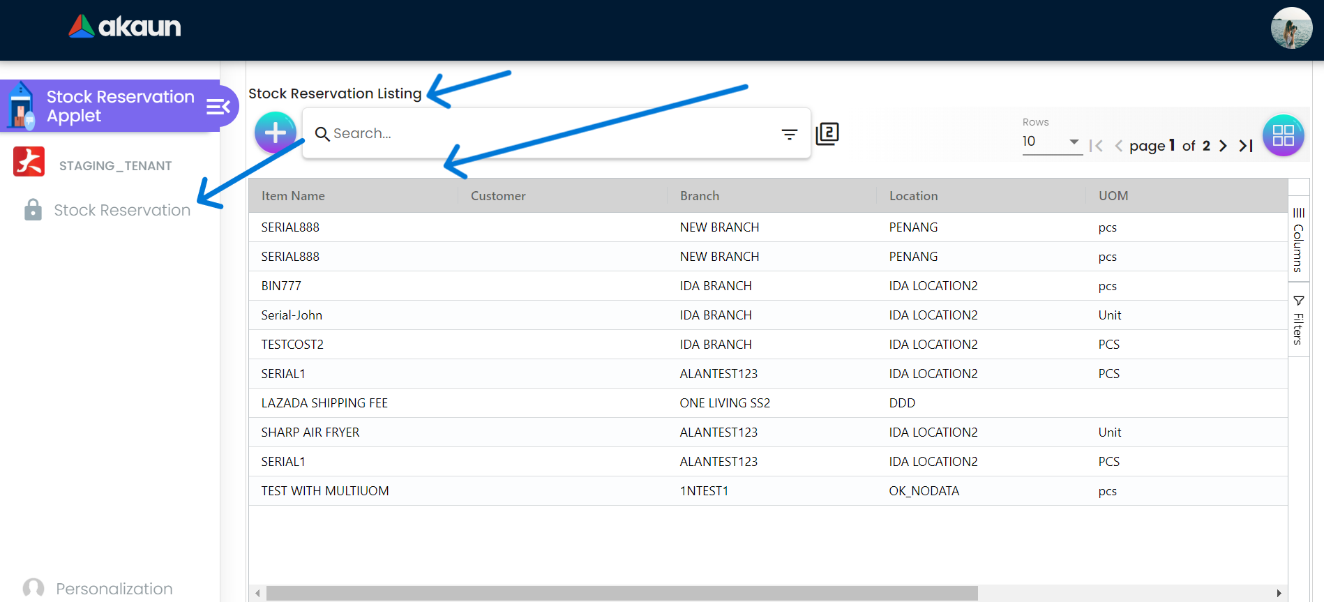 Stock Reservation Listing