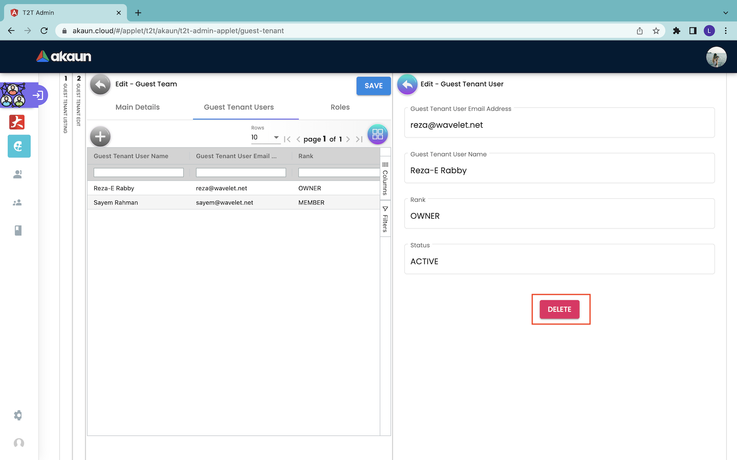 Edit Guest Tenant Users