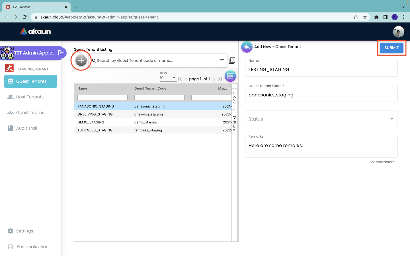 Create New Guest Tenant
