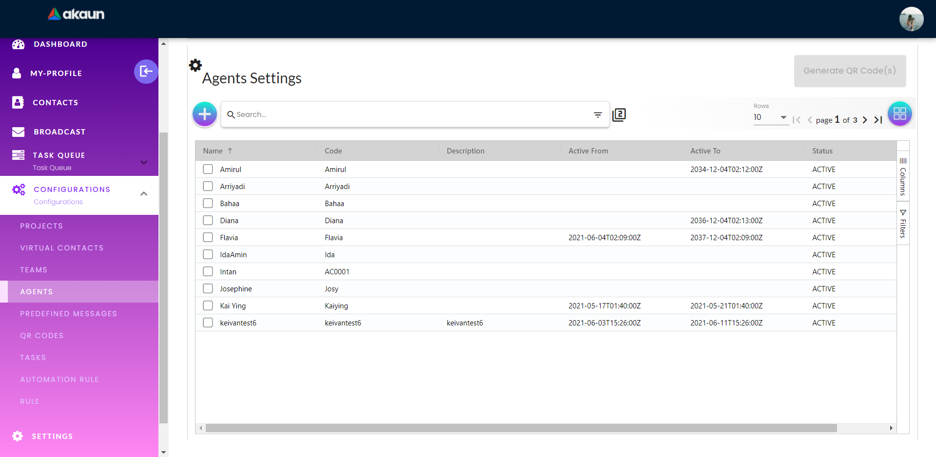 config agents list