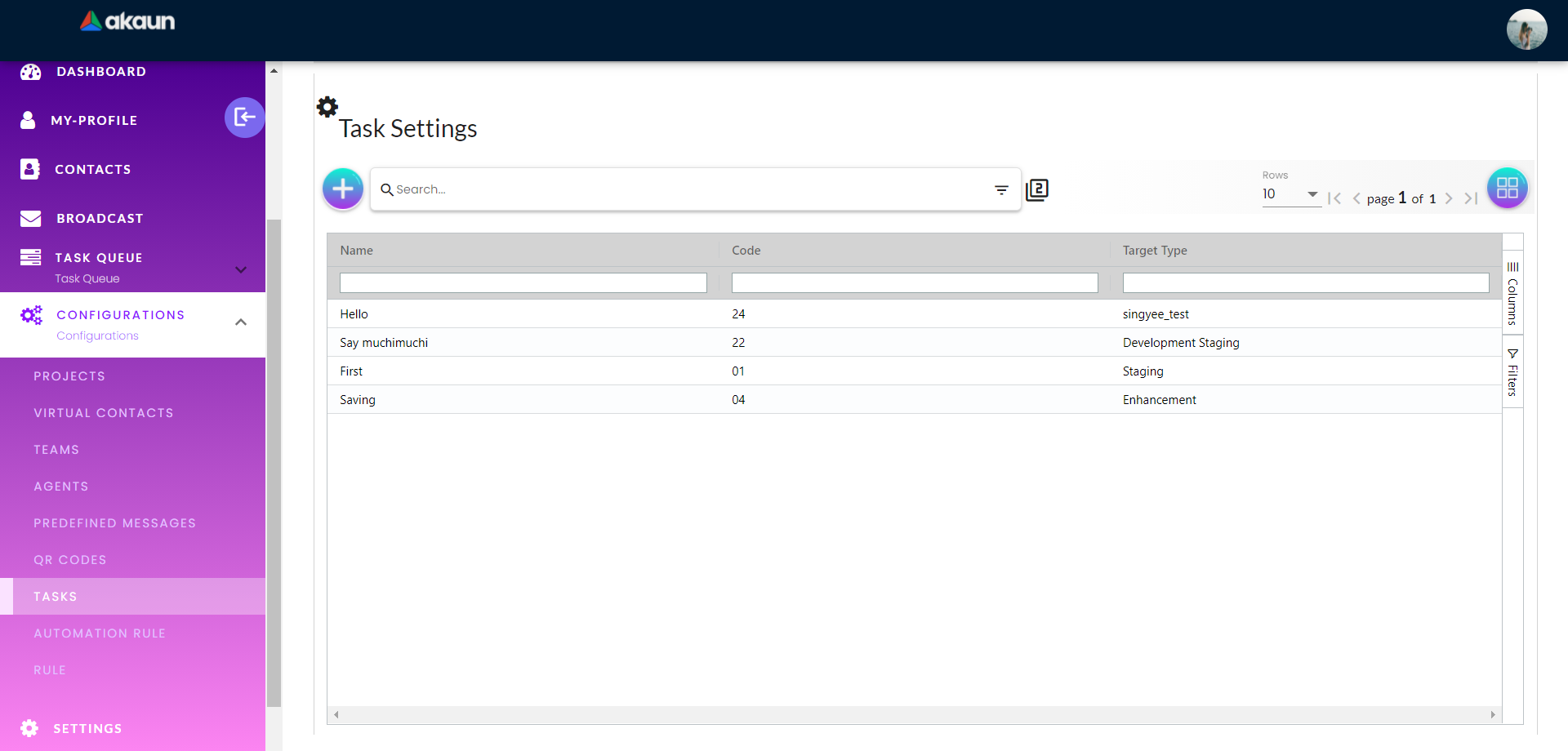 config tasks list