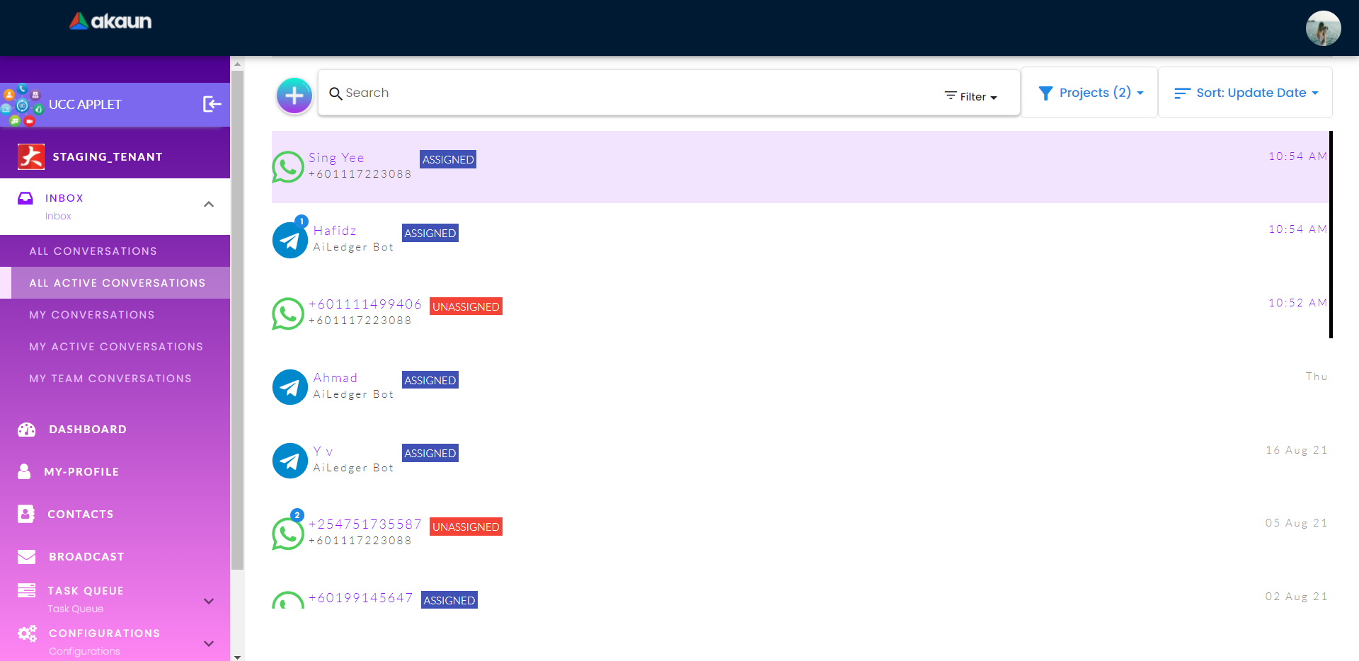 inbox all active conversation