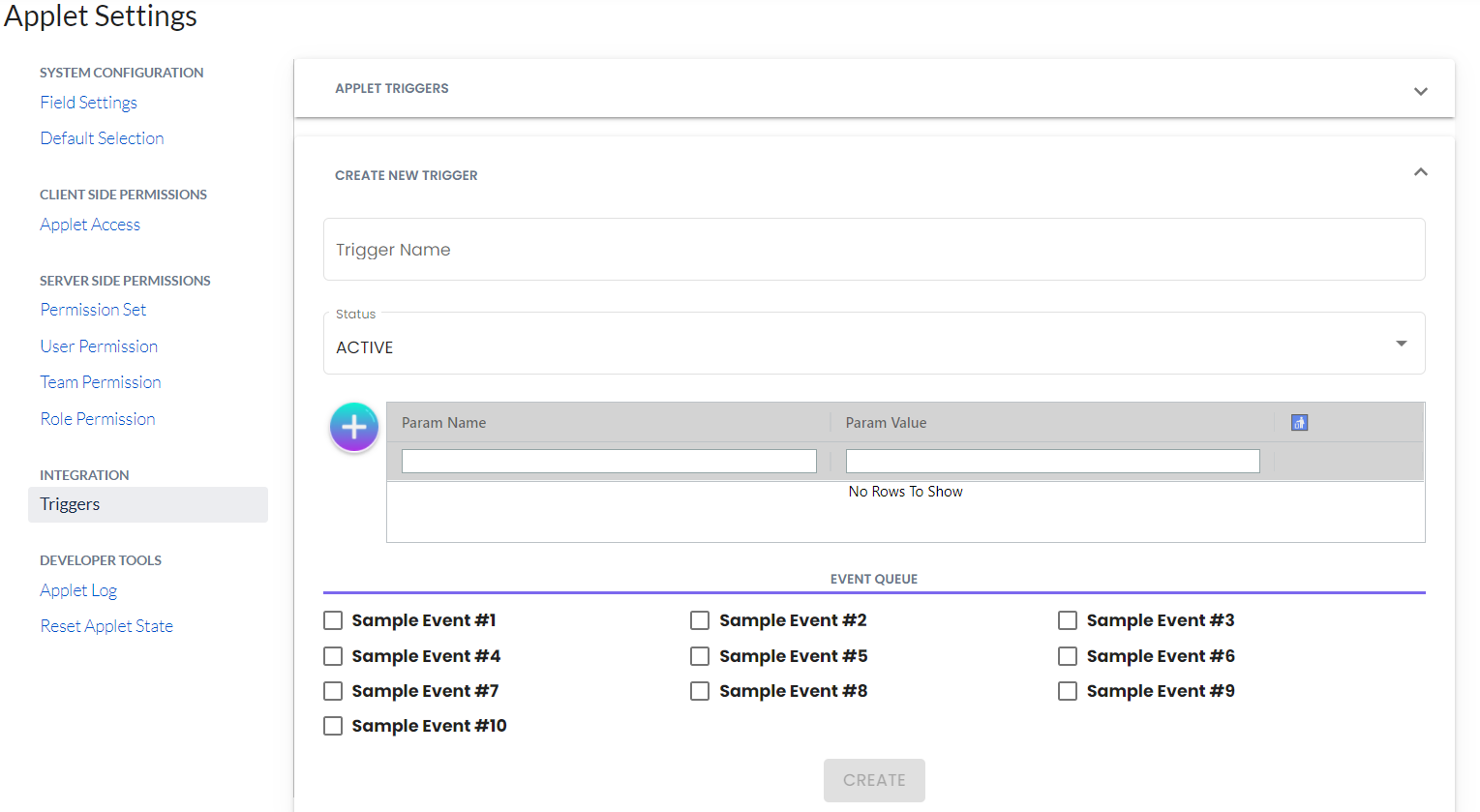 settings integration triggers create