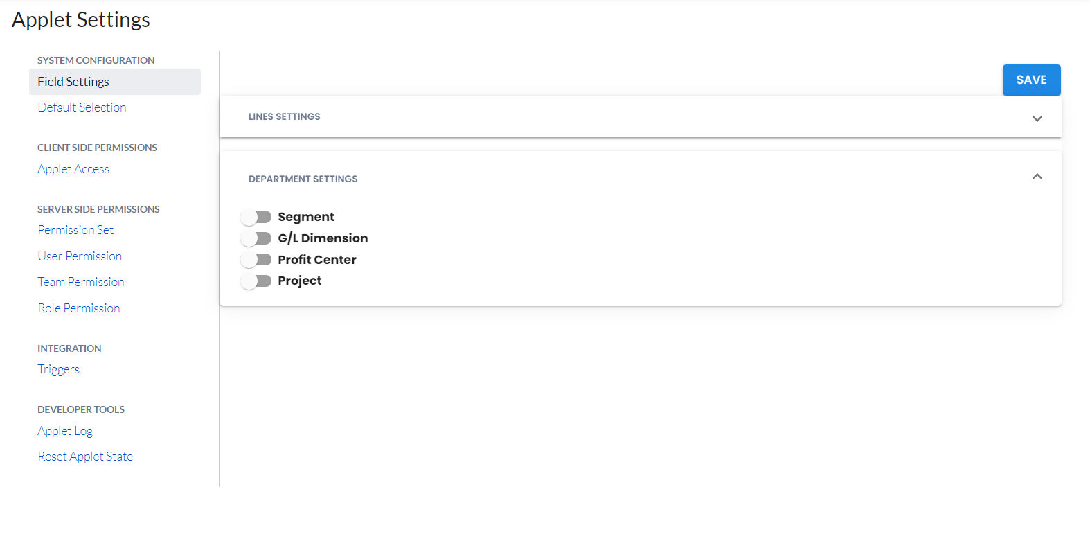 settings sys config dept setting