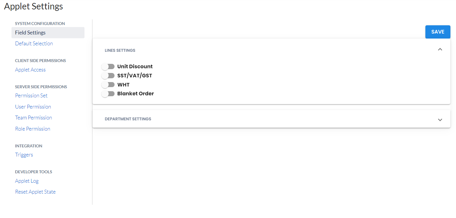 settings sys config line setting