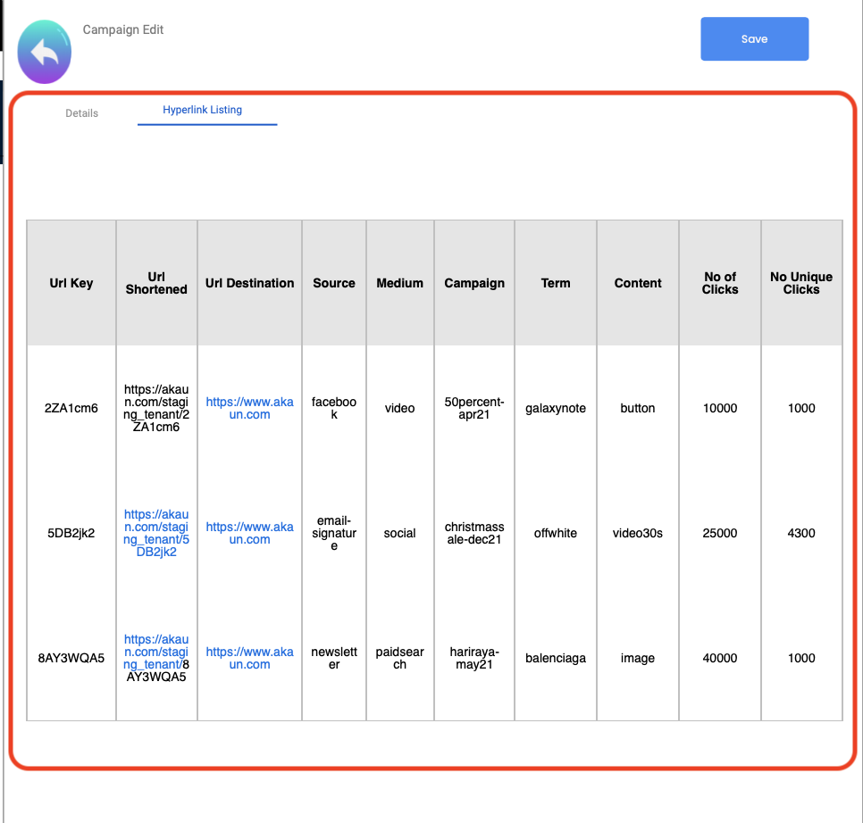 Hyperlink Listing