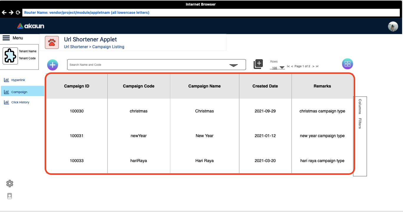 Campaign Listing
