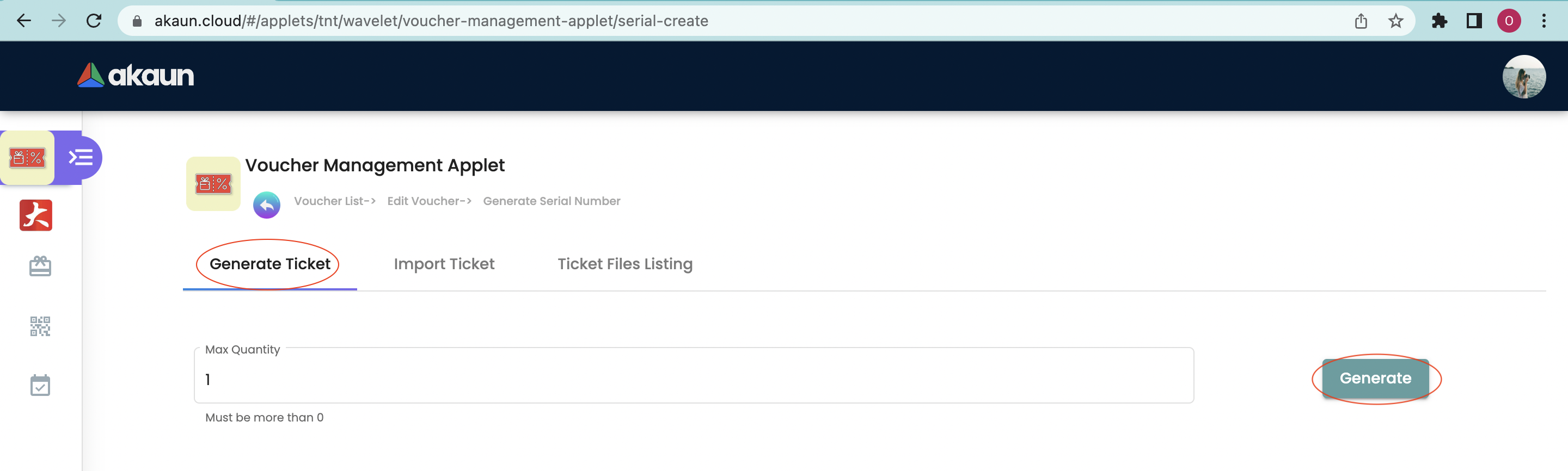 Ticket Management - Generate