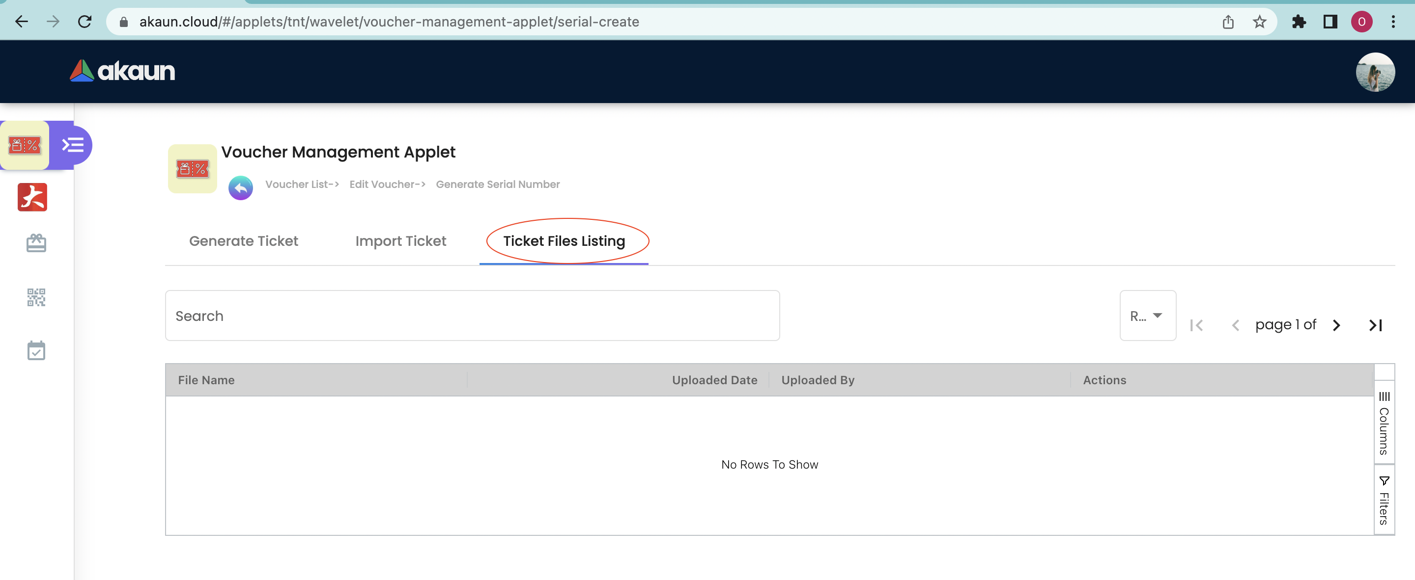 Ticket Management - Listing
