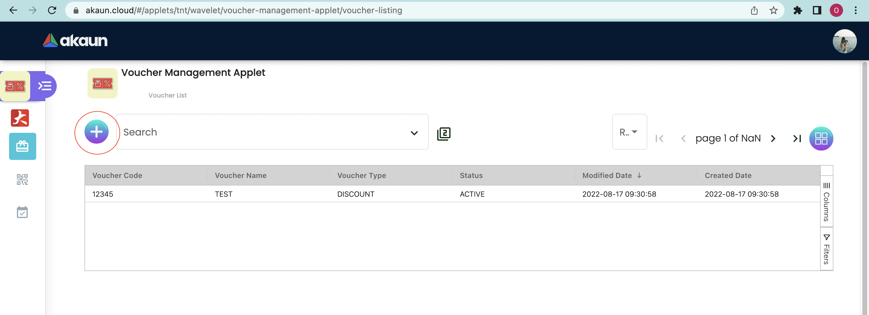 Voucher Main Page