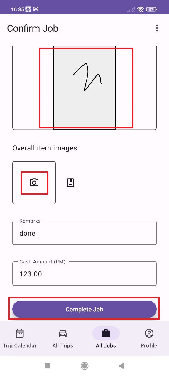 Confirm Delivery Screen
